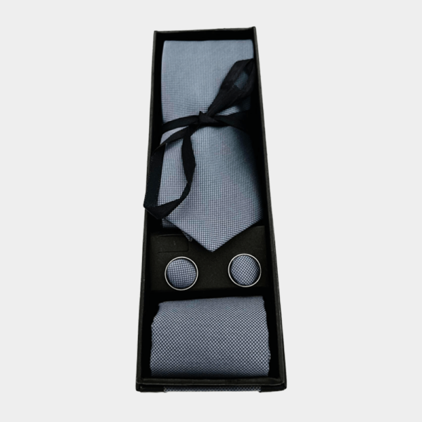 Cadouri Barbati - set cravata butoni batista gri cutie cadou