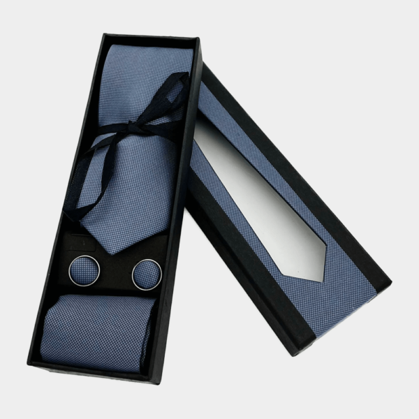Cadouri Barbati - set cravata butoni batista gri cutie lux