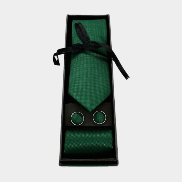 Cadouri Barbati - set cravata butoni batista verde cutie