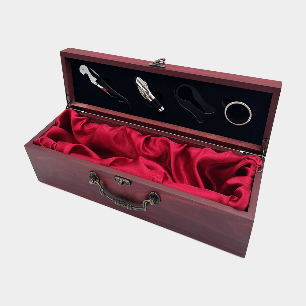 Cadouri Barbati - suport cutie vin cu 4 accesorii pentru o sticla vin cele mai bune cadouri pentru sefi