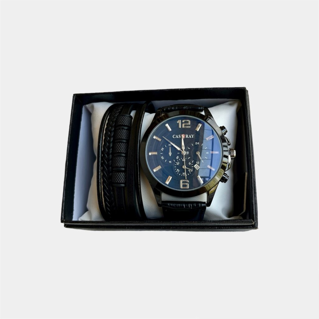 Cadouri Barbati - set ceas si bratara barbati negru