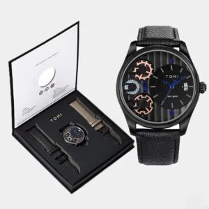 set ceas pentru barbati cu doua curelemodel negru - cadouri barbati